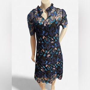 Maje Floral Guipure Lace Mini Dress - Blue & Black - Size [talla S]